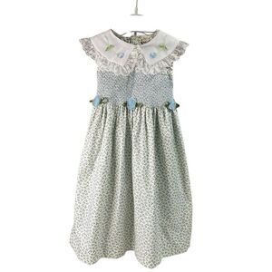 B.T. KIDS Toddler Girls 4T Floral Smocked Dress Embroidery Lace Cottagecore Vtg